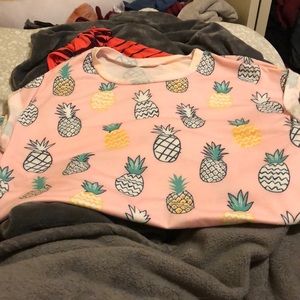 Tropical Pineapple Shirt with cuffed short sleeves